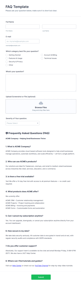 FAQ Template Form Template