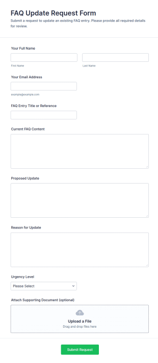 FAQ Update Request Form Template
