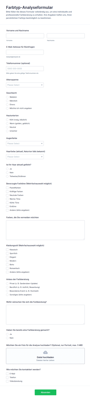 Farbdiagnose Intake Formular