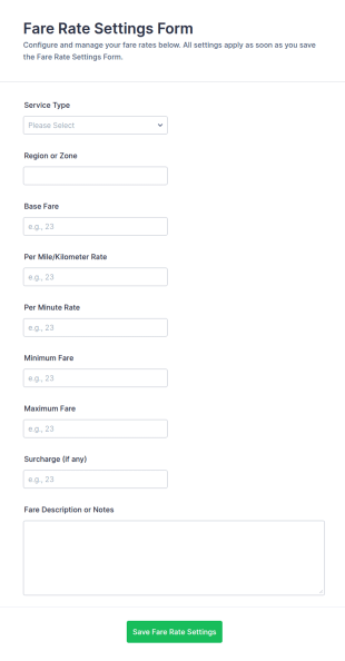 Fare Rate Settings Form Template