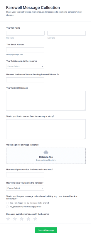 Farewell Message Collection Form Template