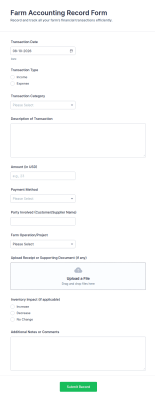 Farm Accounting Record Form Template