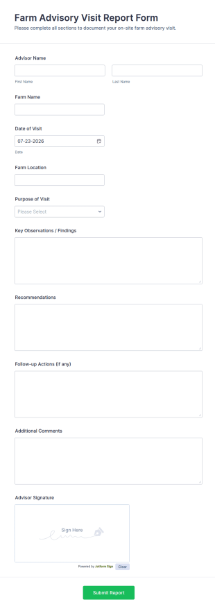 Farm Advisory Visit Report Form Template