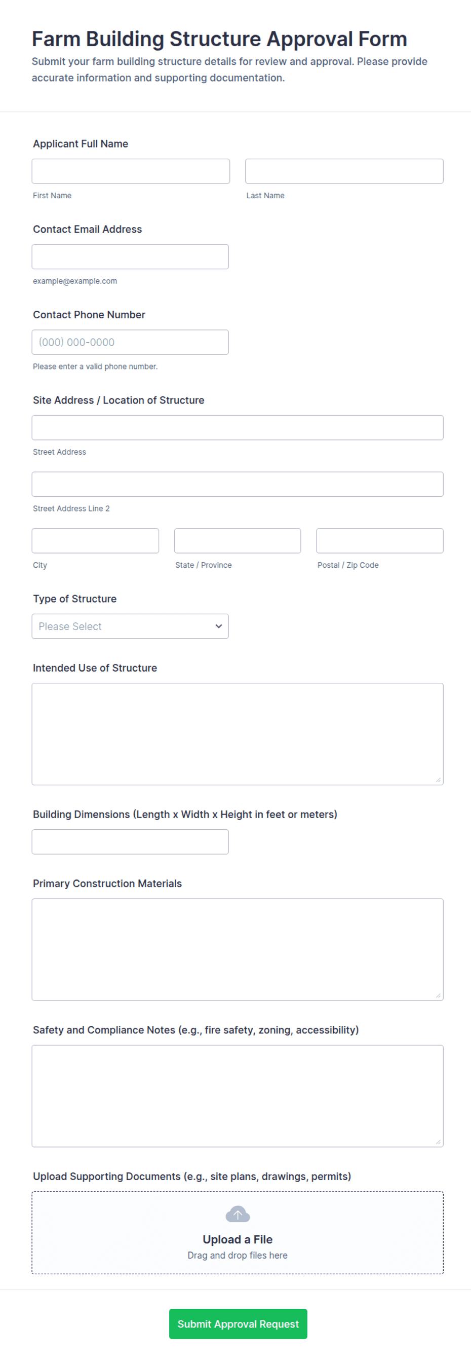 Farm Building Structure Approval Form Template | Jotform