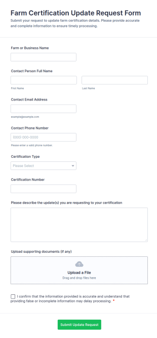 Farm Certification Update Request Form Template