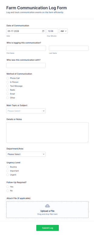 Farm Communication Log Form Template