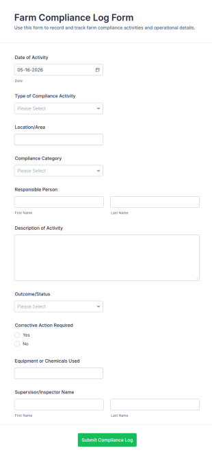 Farm Compliance Log Form Template