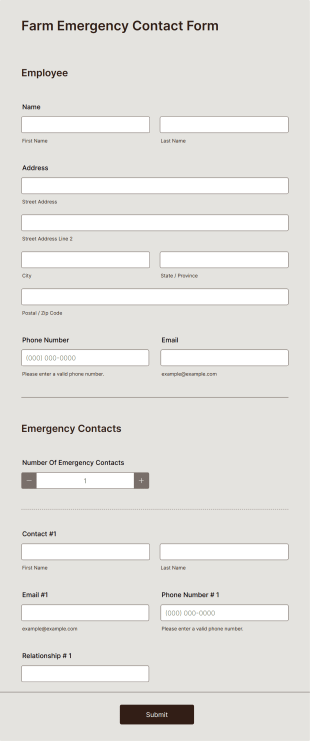 Farm Emergency Contact Form Template