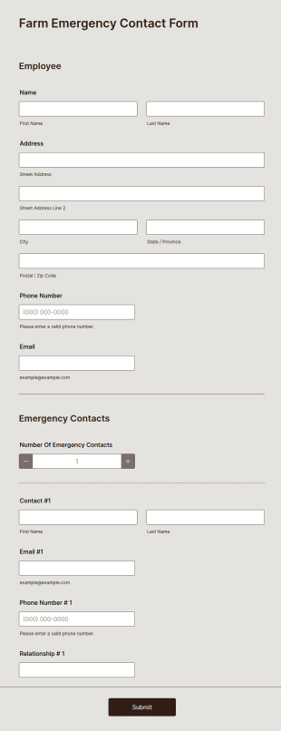 Farm Emergency Contact Form Template