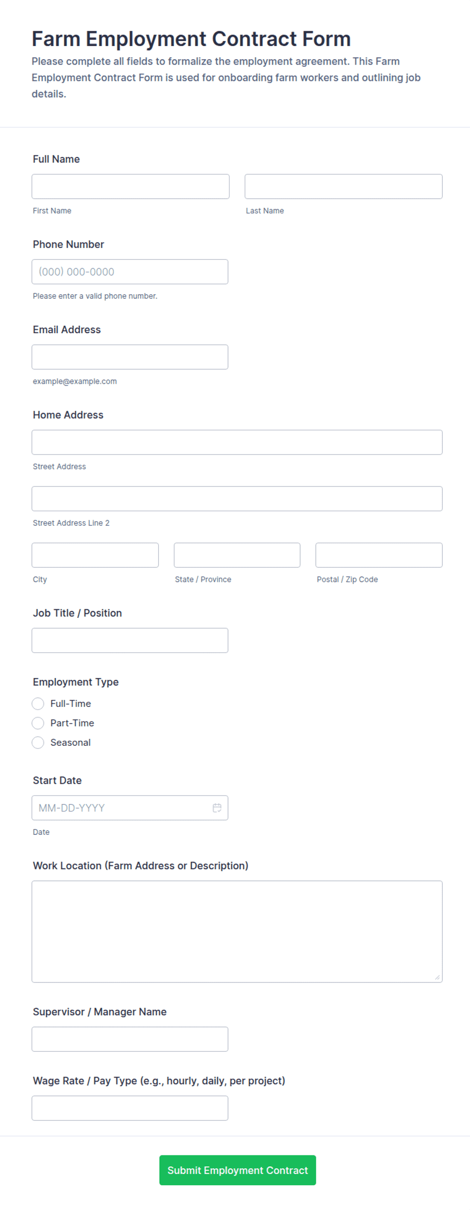Farm Employment Contract Form Template | Jotform