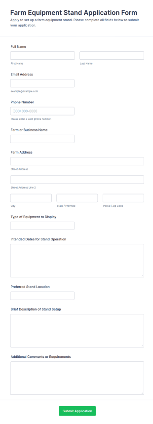 Farm Equipment Stand Application Form Template