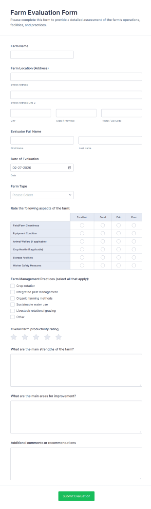 Farm Evaluation Form Template