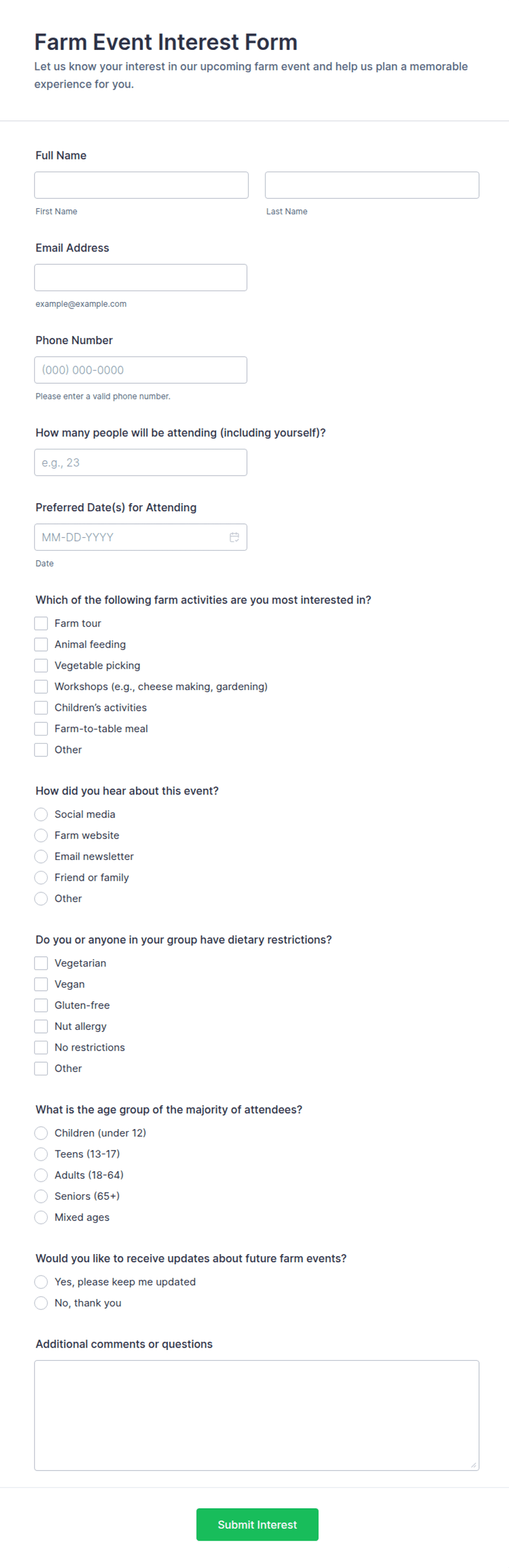 Farm Event Interest Form Template | Jotform