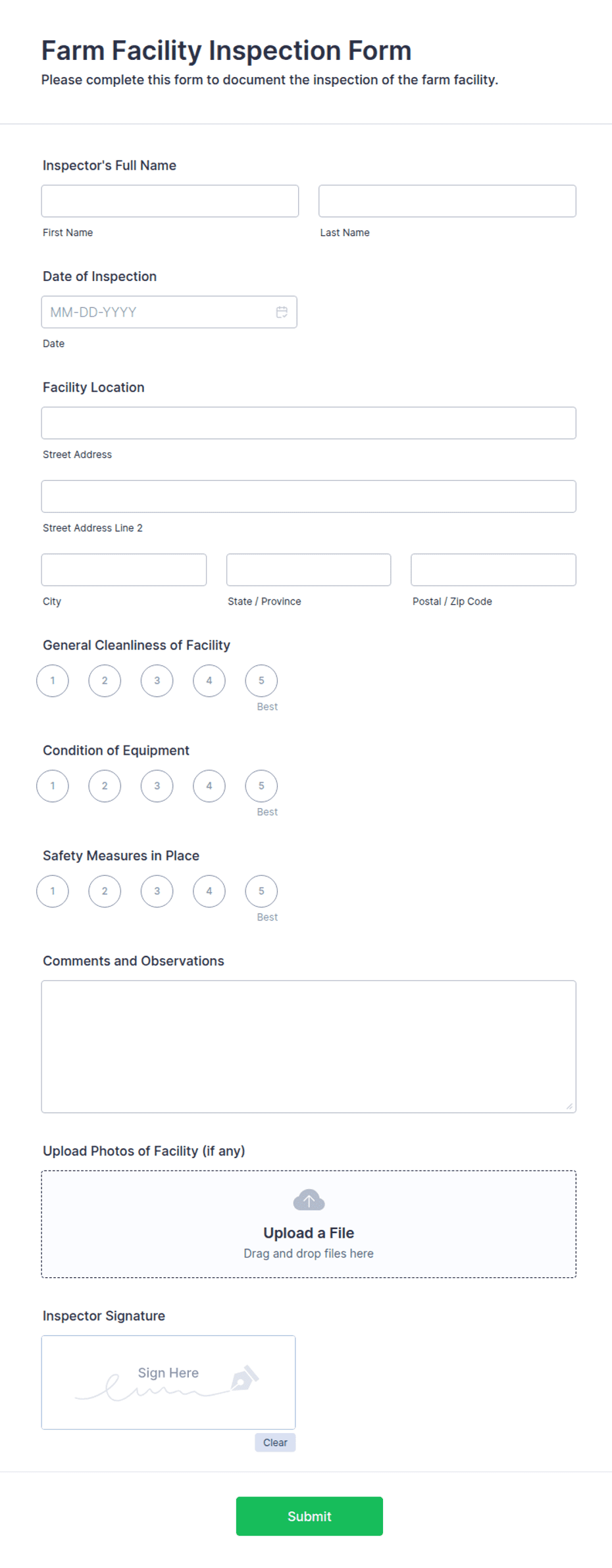 Farm Facility Inspection Form Template | Jotform