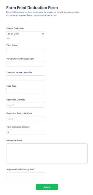 Farm Feed Deduction Form Template