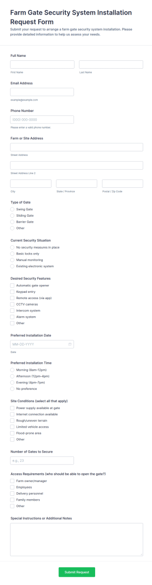 Farm Gate Security System Installation Request Form Template