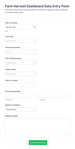 Farm Harvest Dashboard Data Entry Form Template