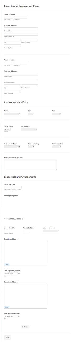 Farm Land Lease Form Template