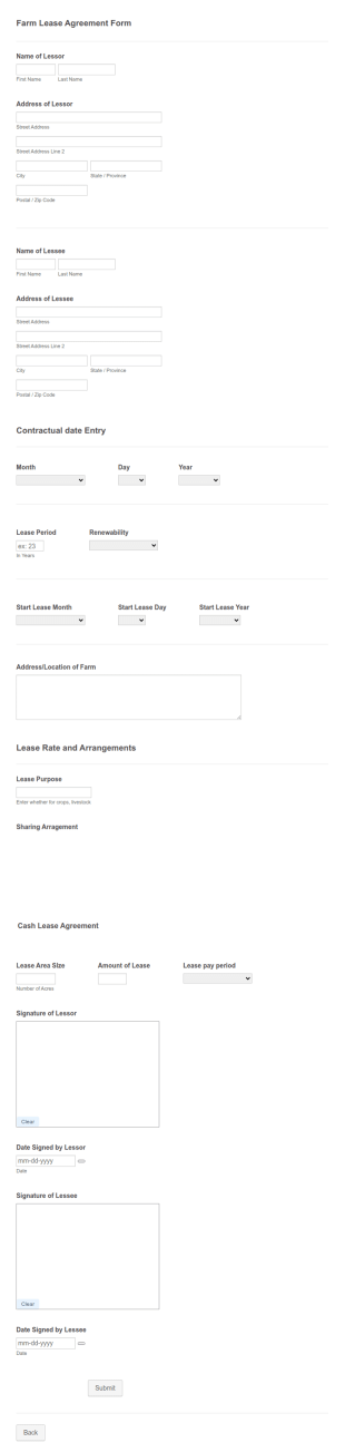 Farm Land Lease Form Template