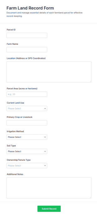 Farm Land Record Form Template