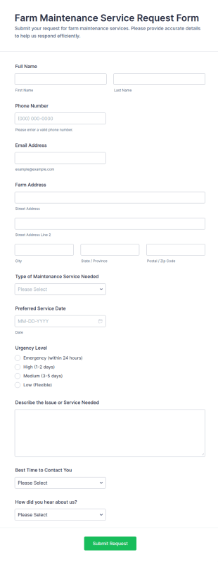 Farm Maintenance Service Request Form Template