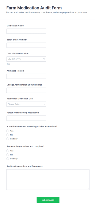 Farm Medication Audit Form Template