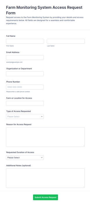 Farm Monitoring System Access Request Form Template