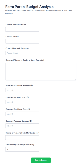 Farm Partial Budget Analysis Form Template