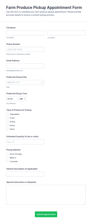 Farm Produce Pickup Appointment Form Template