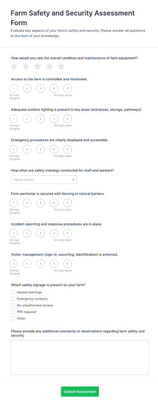 Farm Safety And Security Assessment Form Template