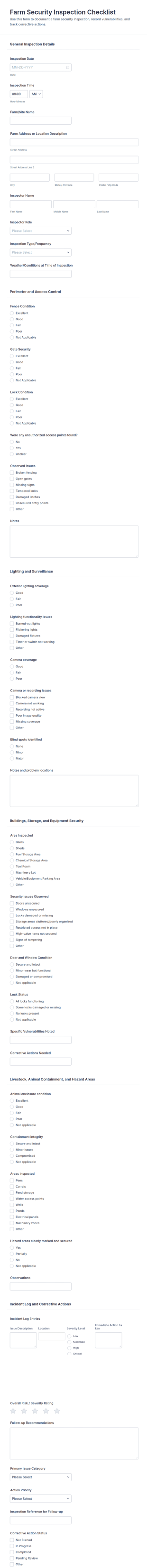 Farm Security Inspection Checklist Form Template