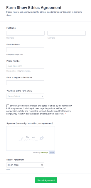 Farm Show Ethics Agreement Form Template
