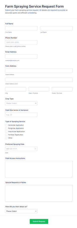 Farm Spraying Service Request Form Template
