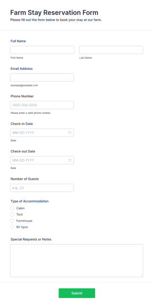 Farm Stay Reservation Form Template
