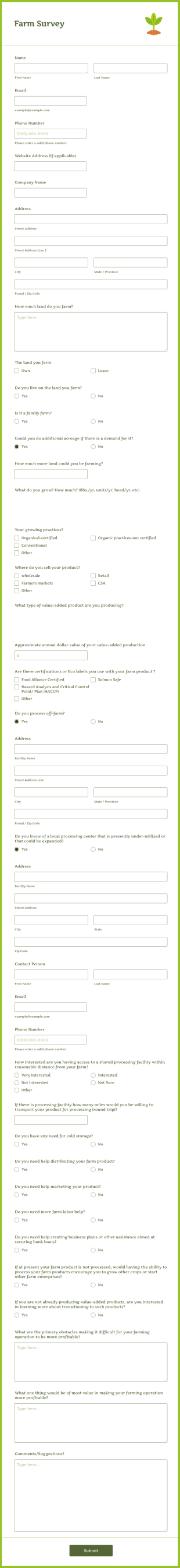 Farm Survey Form Template