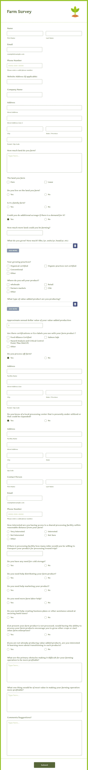 Farm Survey Form Template