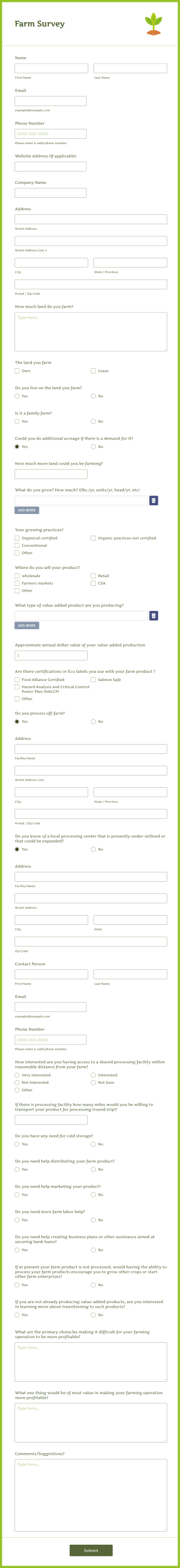 Farm Survey Form Template