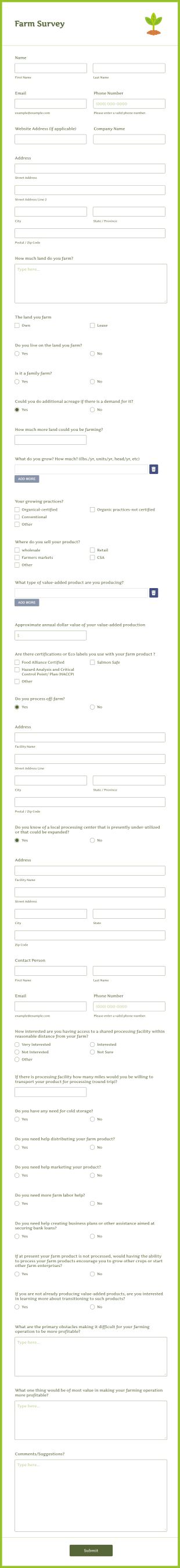 Farm Survey Form Template