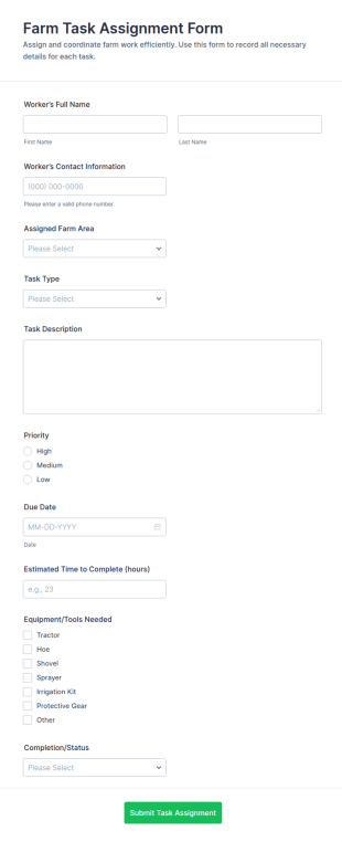Farm Task Assignment Form Template