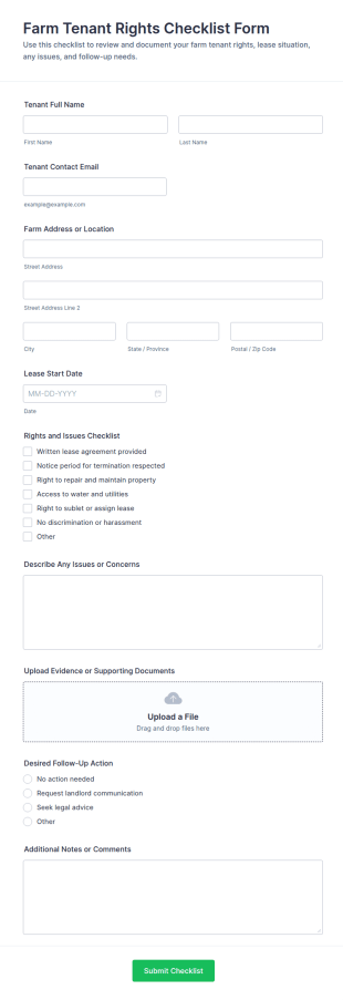 Farm Tenant Rights Checklist Form Template