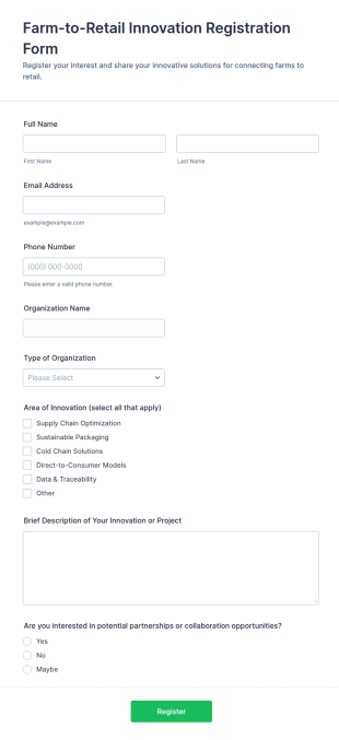 Farm To Retail Innovation Registration Form Template