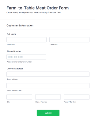 Farm To Table Meat Order Form Template