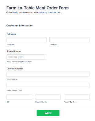 Farm To Table Meat Order Form Template