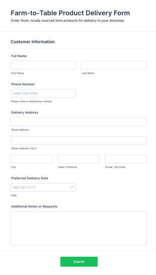 Farm To Table Product Delivery Form Template