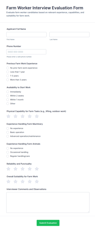 Farm Worker Interview Evaluation Form Template