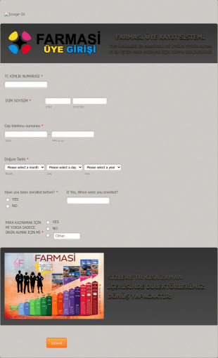 Farmasi Üye Kayıt Sistemi Form Template