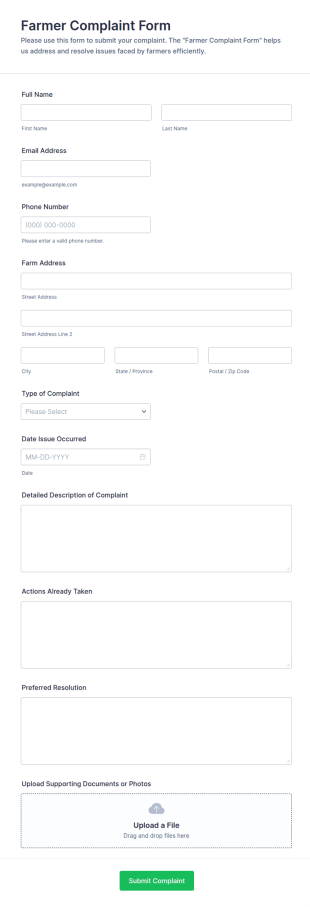 Farmer Complaint Form Template