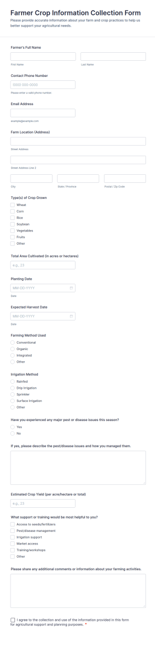 Farmer Crop Information Collection Form Template