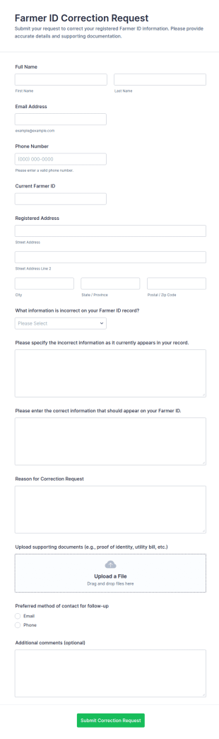 Farmer ID Correction Request Form Template