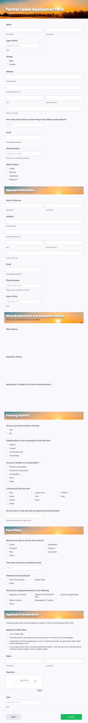 Farmer Lease Application Form Template